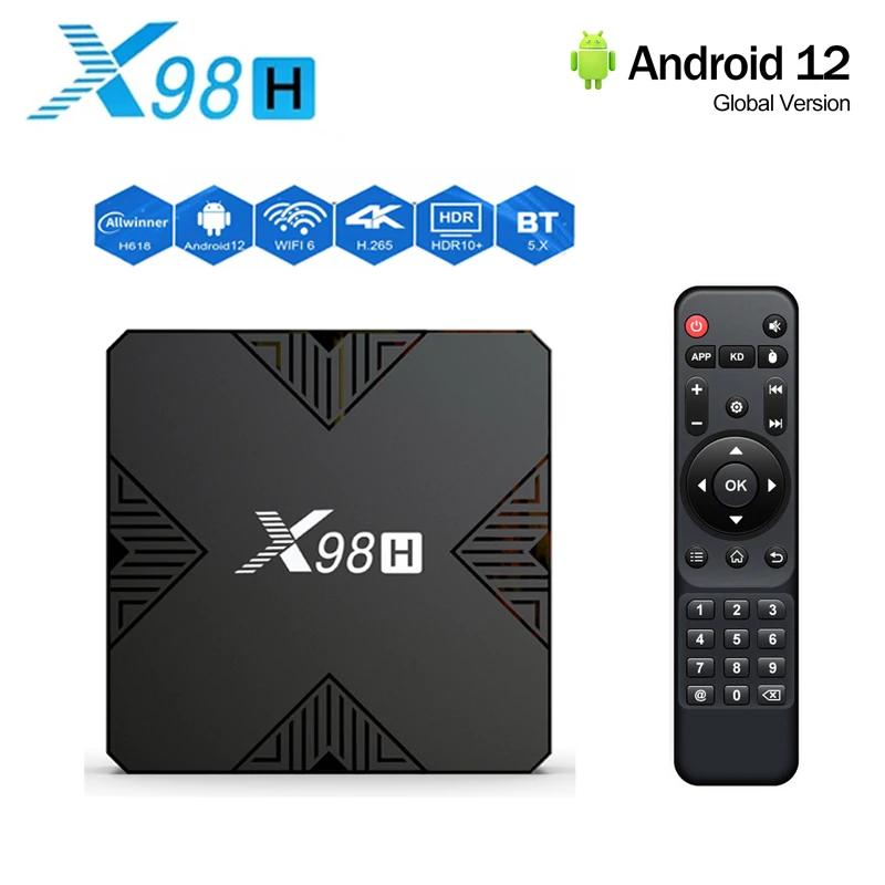 مجموعة مشغل وسائط التلفزيون X98H ، Android ، Allwinner H618 ، رباعية النواة ، 4K ، 6K ، G ، 5G ، WiFi 6 ، HDR ، Google Voice