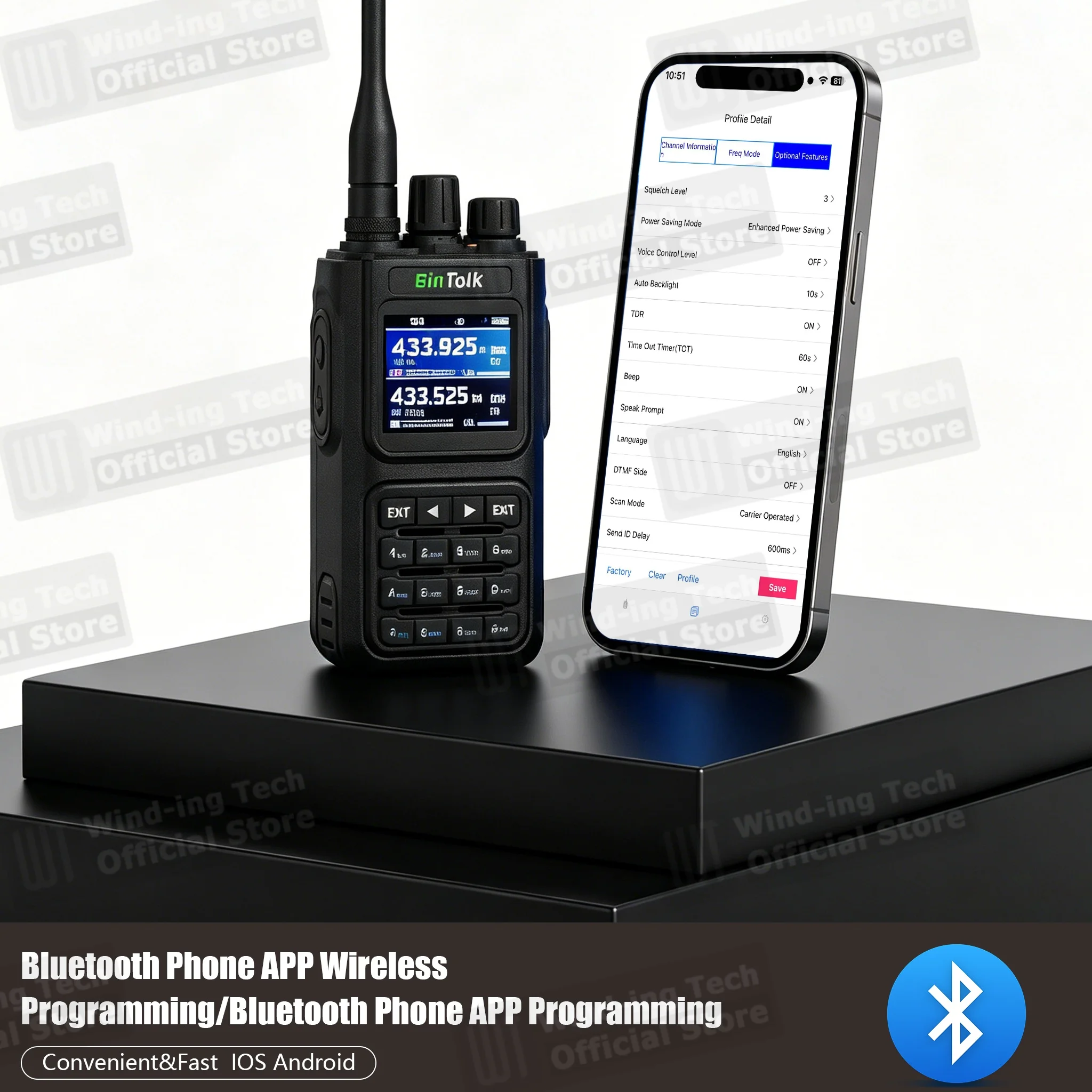 BinTolk BT8000 Walkie Talkie  AM/FM UHF VHF Bluetooth Program 10W Type-C Charger 256CH NOAA Dual Band High Capacity Dual Display