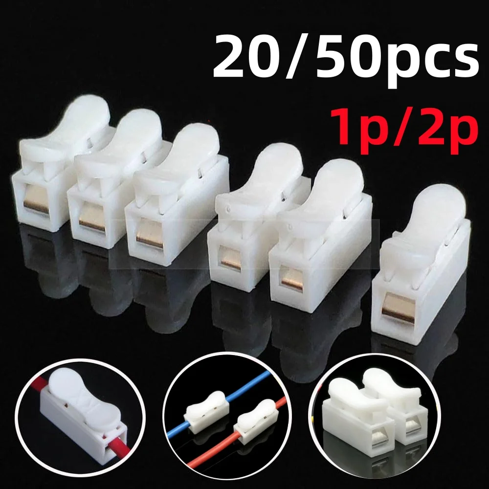 20/50Pcs Push Connectors 1P 2P Quick Terminal Connectors No Screw Terminal Block Spring Clamp