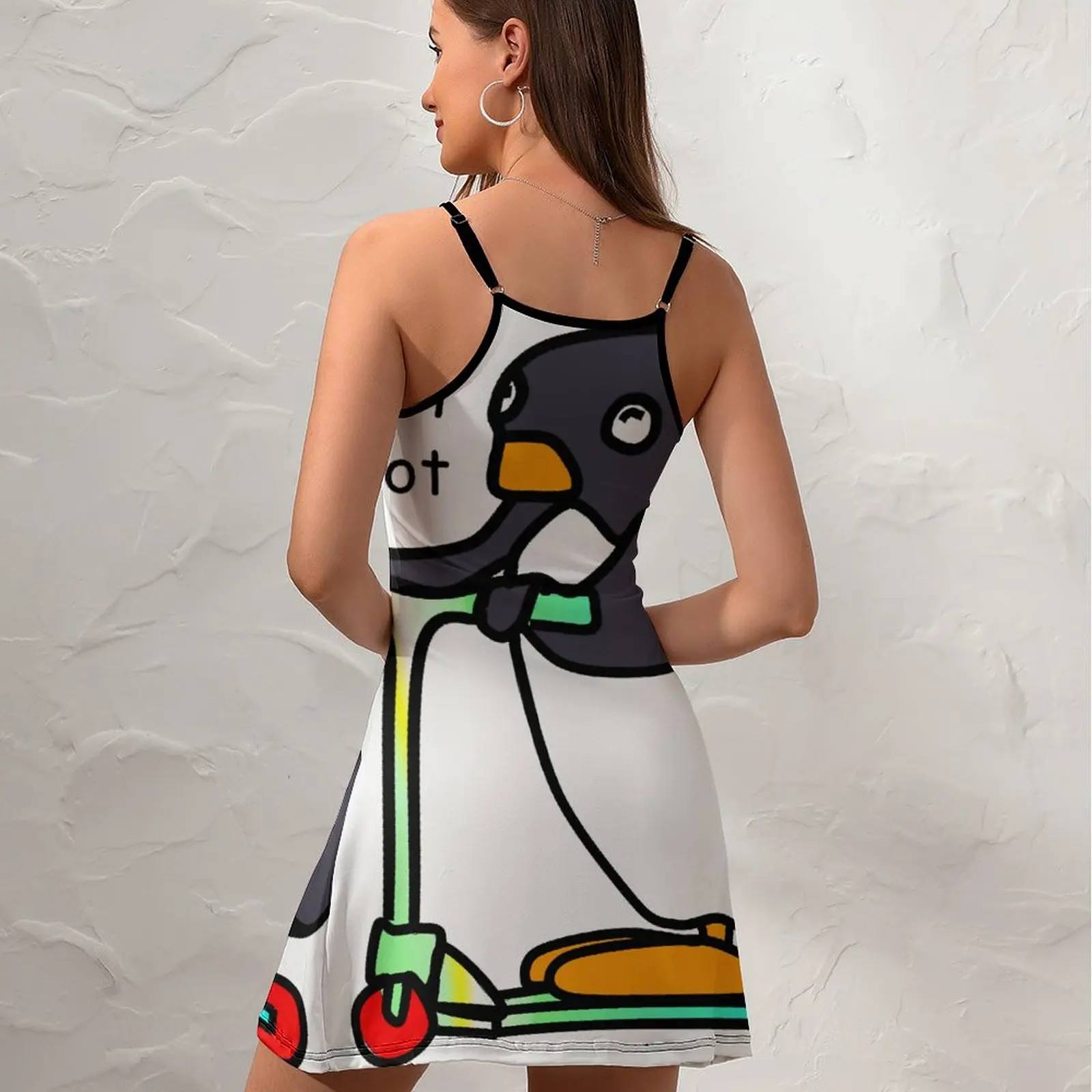 Scoot Scoot CUTE PENGUIN (Pingu) ON SCOOTER Stick Graphic Sexy  Woman's Gown  Women's Sling Dress Funny Geek  Vacations The Dres