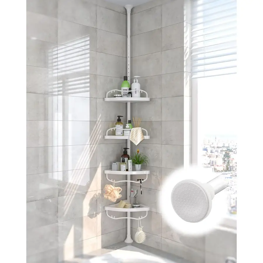 

Shower Caddy125 Adjustable Inside Tension Shower Organizer Tension Pole,Rustproof Bathroom Organizer Shelves for Bathtub Shampoo