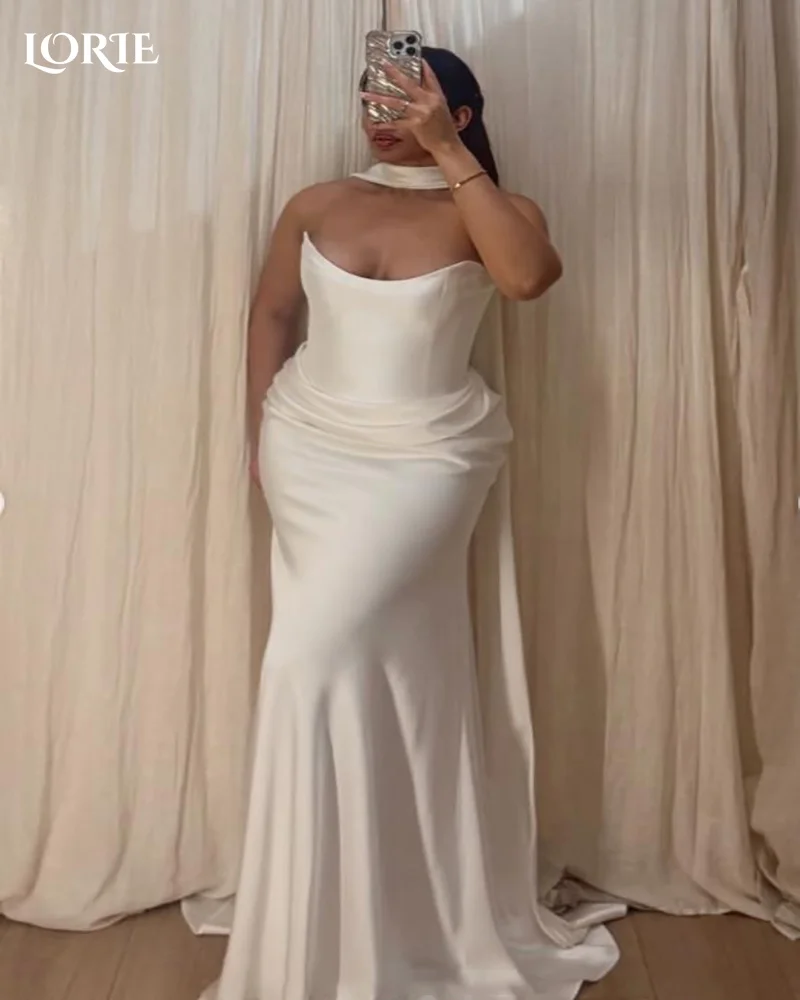 LORIE Sexy Satin Strapless Mermaid Wedding Dresses Plus Size Sweetheart A-Line Customized Ivory Bridal Gown vestidos de novia