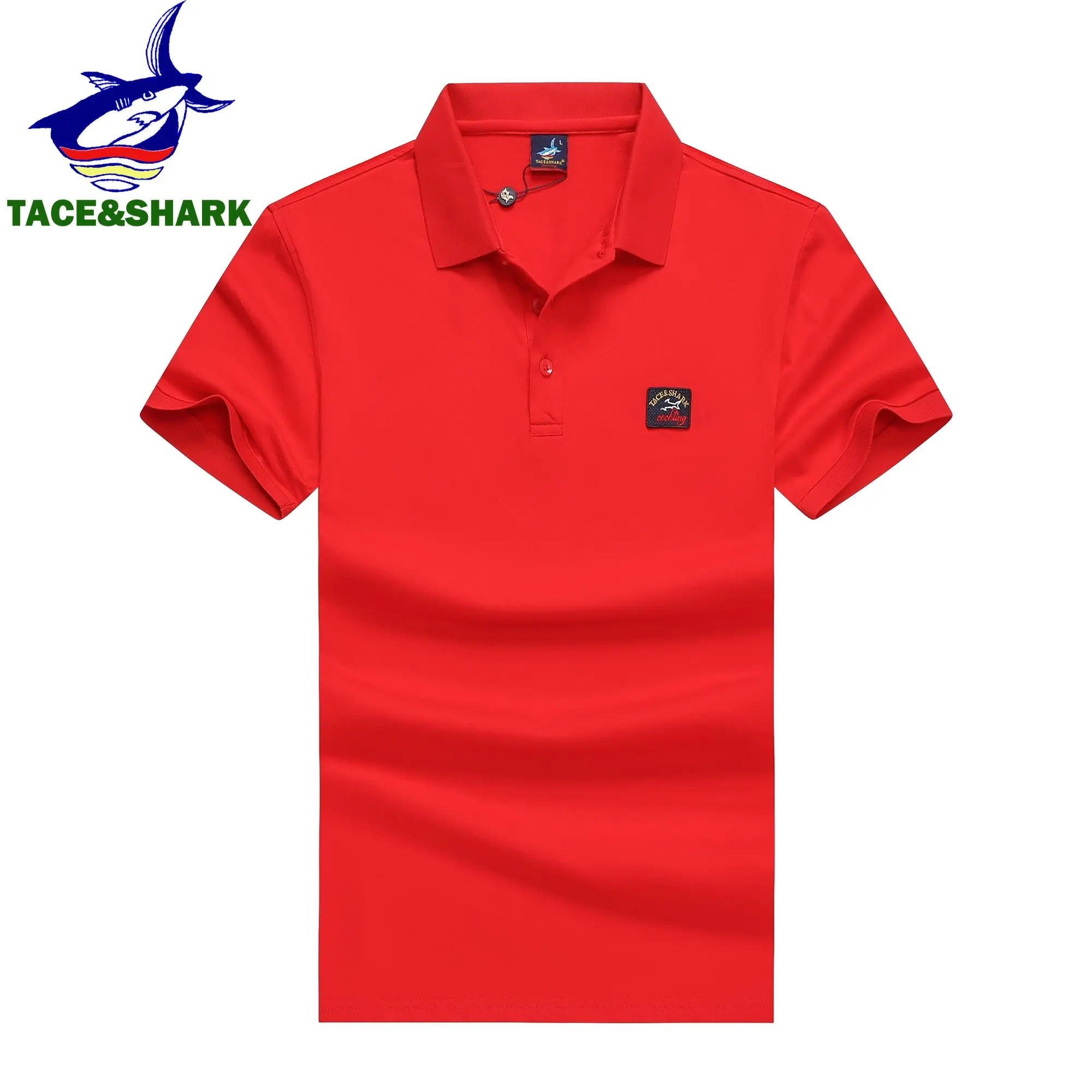 TACE&SHARK Casual Shark Embroidery Short Sleeve Polo Shirts Fashion Brands Solid Color Camisa Polo Homme White Men Clothing