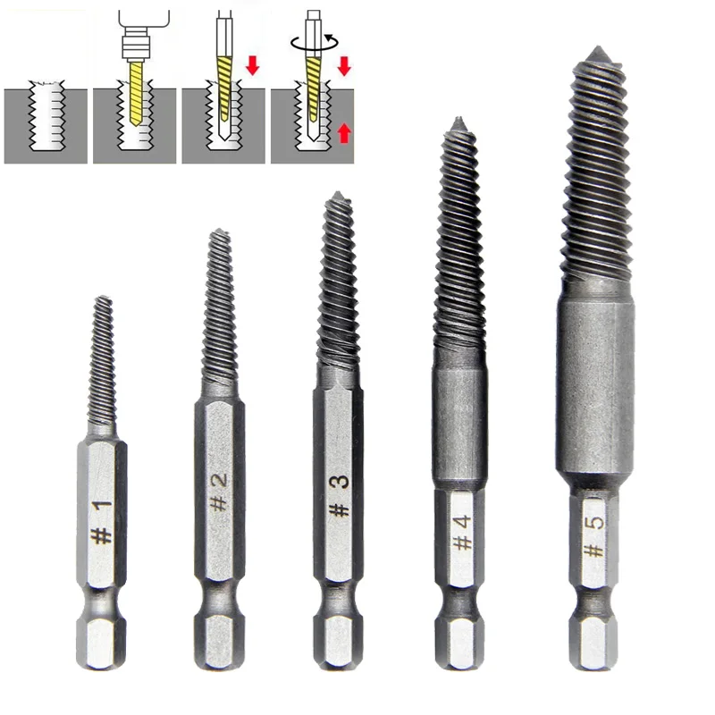 5/6 Pcs Damaged Stripped Screw Extractor Remover Tool and Drill Bit Set Broken Bolt Extractor and Screw Remover Set