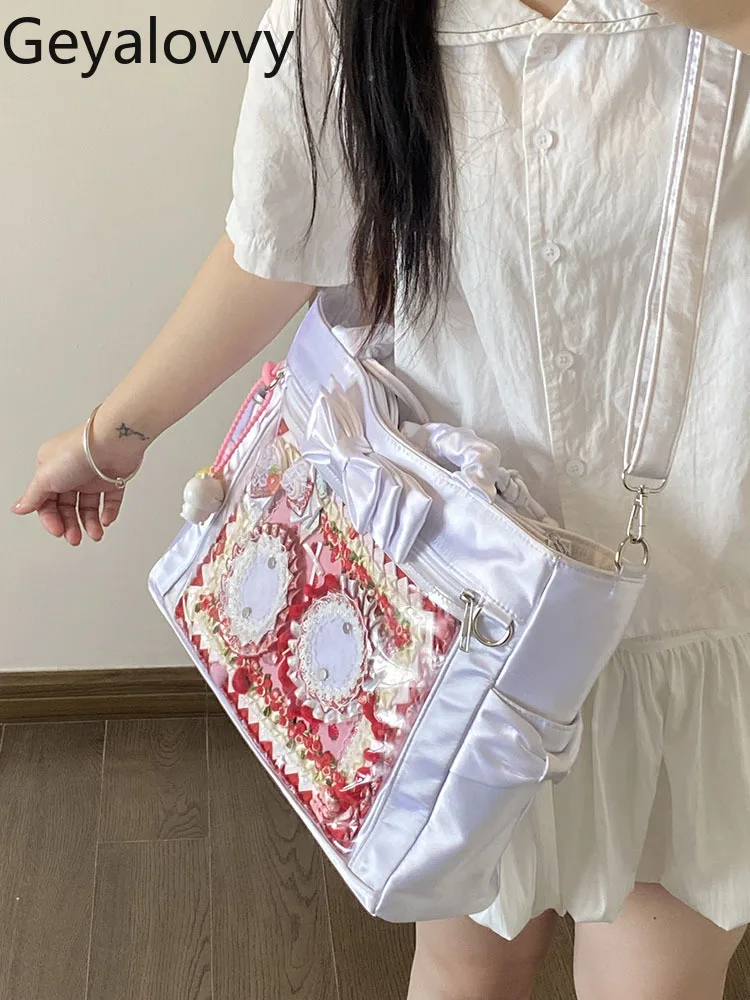 Japanese Original Design Lolita Women's Ribbon Large Capacity Shoulder Bag 2026 New Sweet Cute Versatile Makeup Bags Handbag