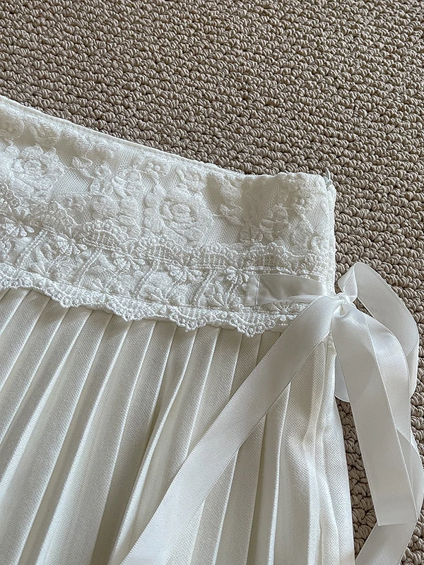 

Spring Summer 2025 High Waist Lace Patchwork Pleated Skirt Women's Faionable ort A-Line Skirt with Sa Korean Sle