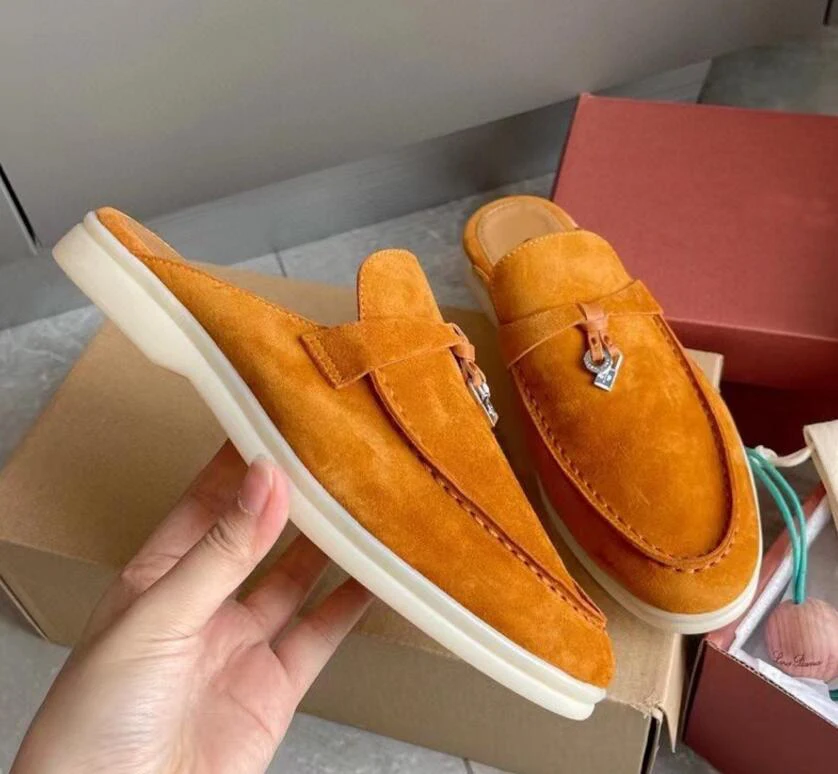 Lock Fringe Mules Slipper Half Slipper for Women Various Colors Closed Toe Slip on Lazy Shoes 2023 Spring Suede Leather Sapatos