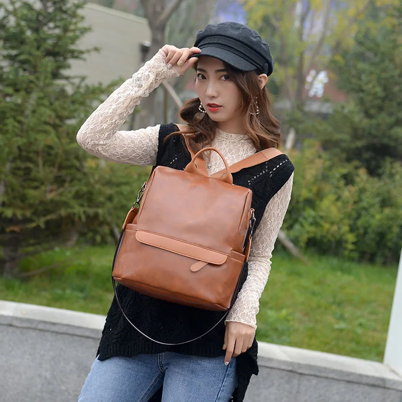 luxury backpack women soft leather Vintage Fashion School Bags for Teenagers Girls High Quality School Backpack Women Travel Bag