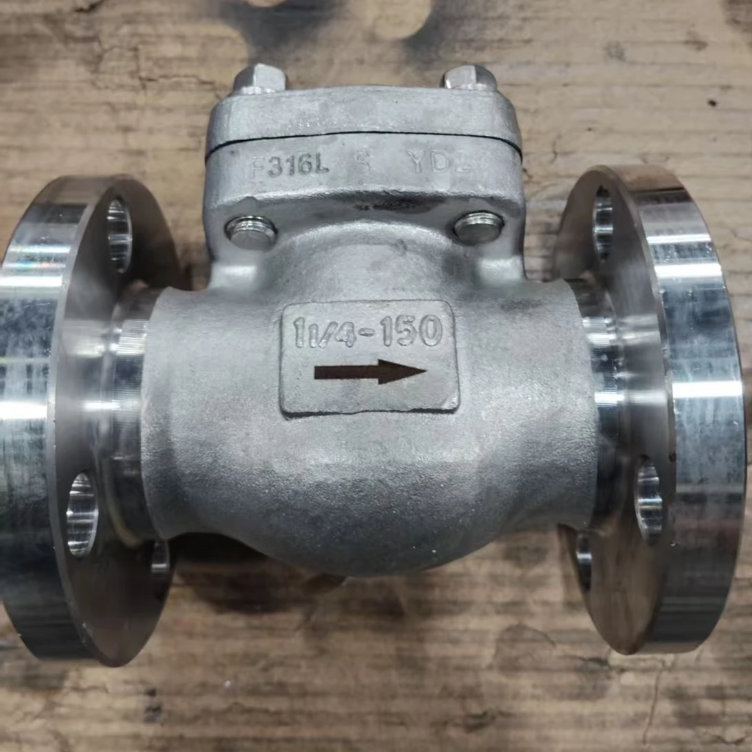 -resistant, small, 11/4 steel forging, ASTM A182 F316L integral flange swing check valve for petroleum applications.