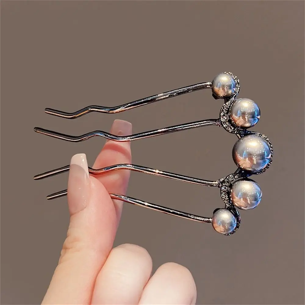 

Simple Pearl Hair Stick Metal U-Shaped Hairpin Headwear Women