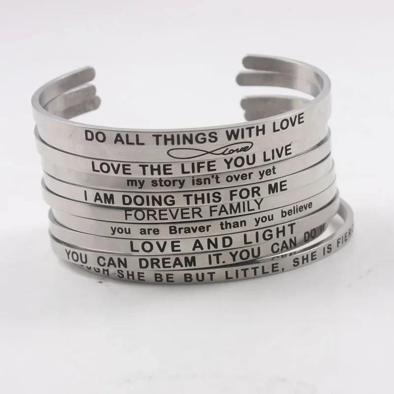 THIS TOO SHALL PASS 4mm Inspirational Cuff Bangle For Girls Women 316L Stainless Steel Positive Phrases Mantra Bracelet Jewelry