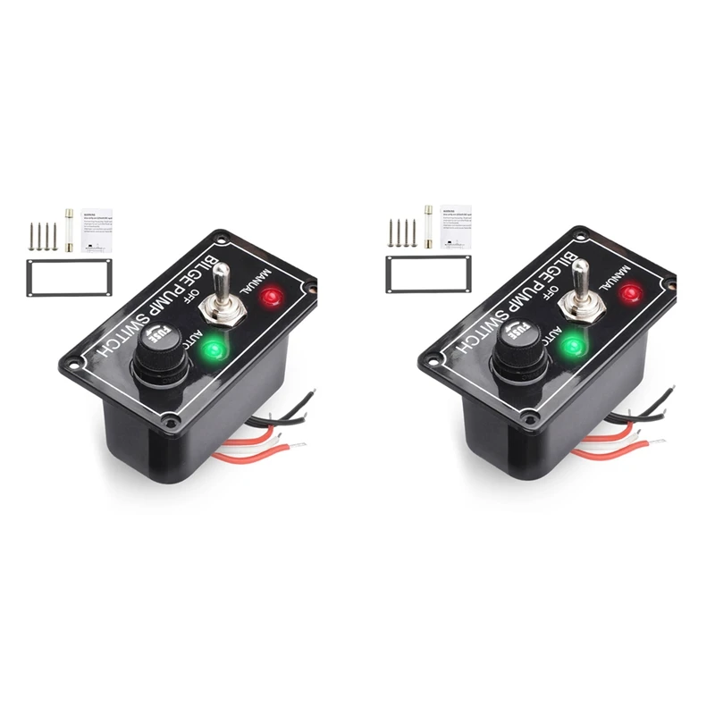 2X DC 12V Fused Marine Bilge Pump Switch Panel With LED Indicator Light Manual/Off/Auto 3-Way Toggle Switch