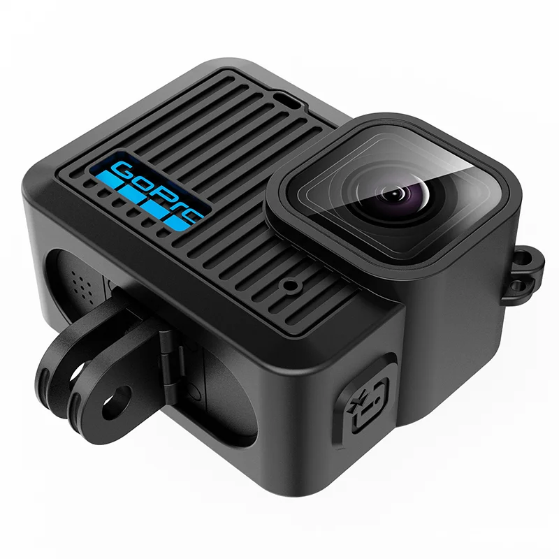 Durable and Protective Silicone Camera Case with Len Cap and Strap for GoPro Hero 2024 with Glass Screen Overlay view 3