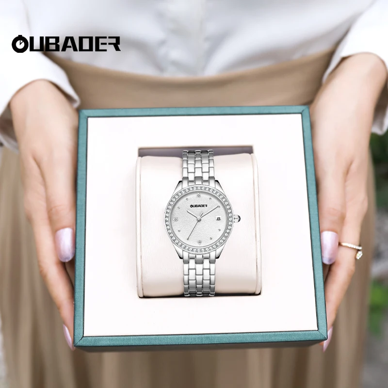 OUBAOER new 2024 new diamond-set women's quartz watches round casual quartz watches stainless steel ladies wristwatch