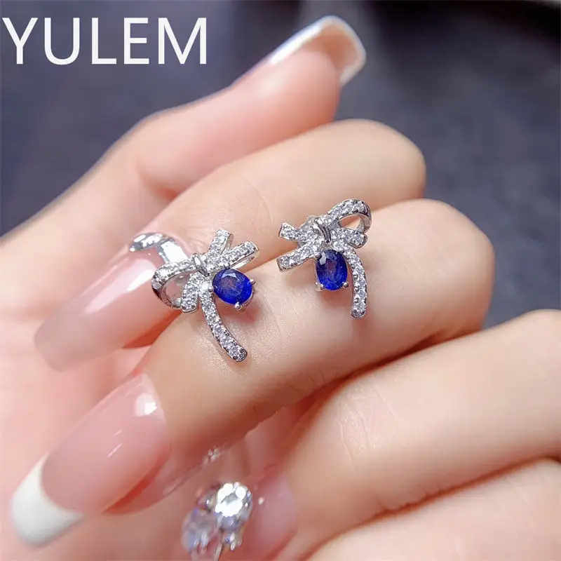 

Earrings for Women 925 Silver Engagement Gemstone Earrings Natural Sapphire Elegant Vintage Earrings