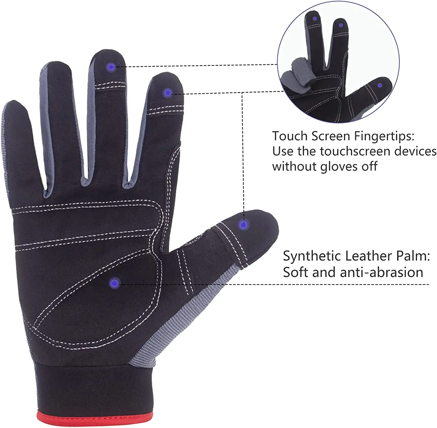 HANDLANDY Microfiber fabric Padded Knuckles & Palm construction Mechanic safety Touch Screen work gloves