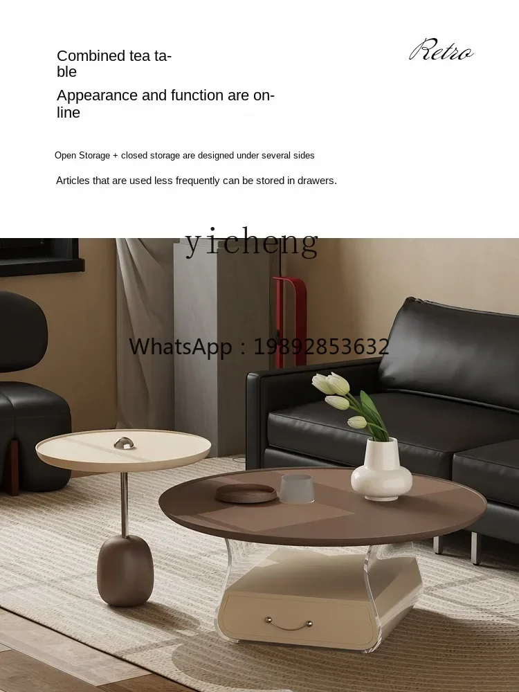 AA كريم نمط طاولة القهوة غرفة المعيشة المنزل شقة صغيرة بسيطة الحديثة 2023 طاولة جانبية جديدة الرجعية طاولة مستديرة