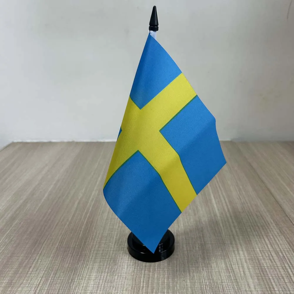Office Desk Flag of Sweden Flag 14x21cm polyester Ornaments Flags Sweden Country Banner mini Cuba Desk  flag for  decoration