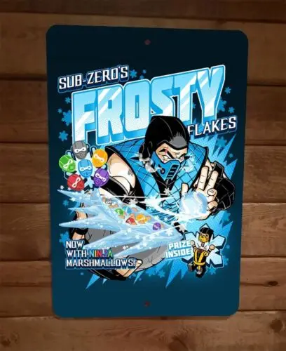 Sub Zeros Frosty Flakes Cereal Funny Mortal Kombat Parody 8x12 Metal Wall Sign