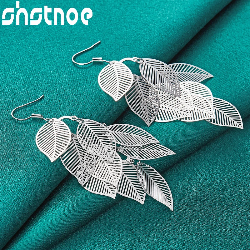 

SHSTONE 925 Sterling Silver Hollow Leaf Drop Earrings For Women Party Engagement Wedding Birthday Gift Fashion Charm Jewelry