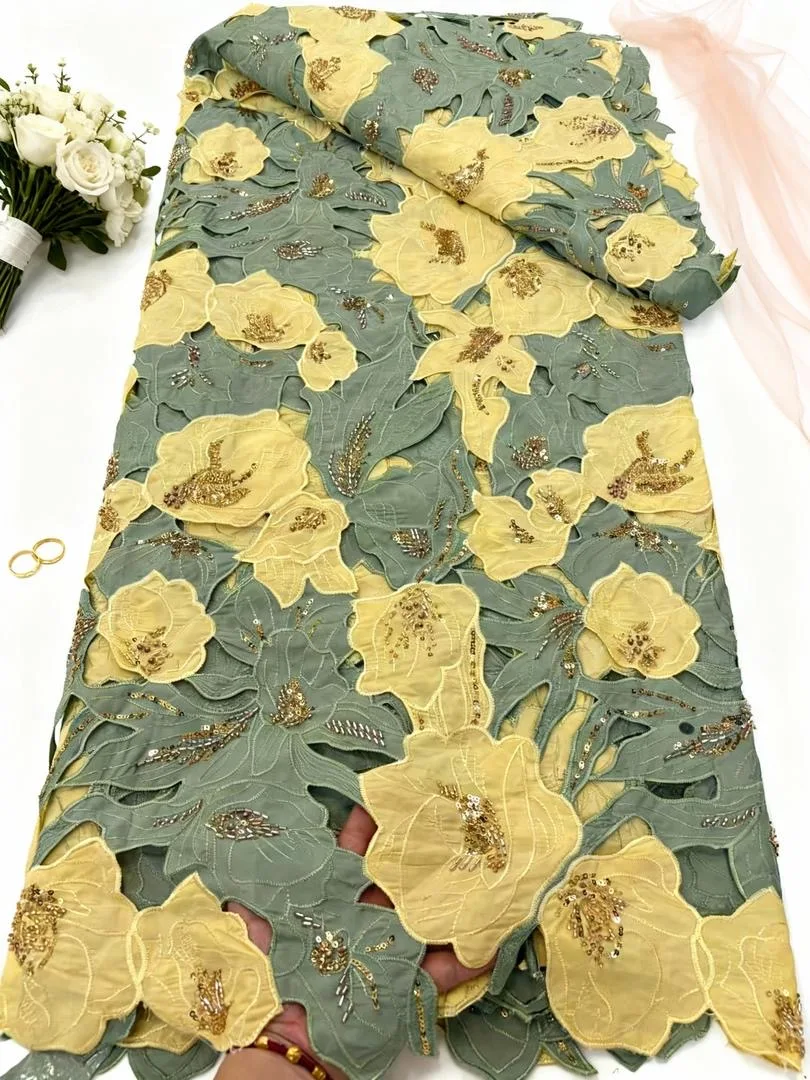 

Нежный гипюр, вышитое кружево, корейская вуаль, ткань, приятная для кожи, африканское платье русалки, высококлассная ткань с помпоном Cheongsam в Дубае