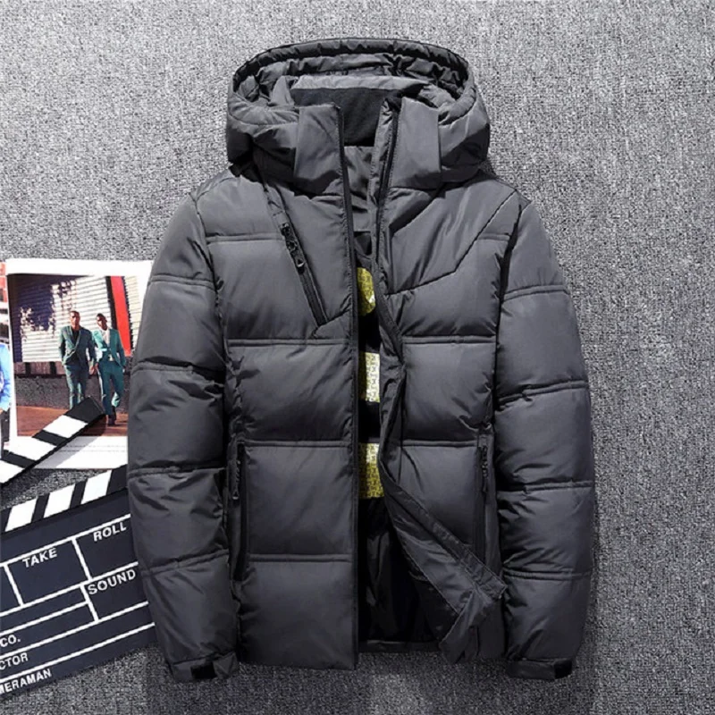 Winter Warme Männer Jacke Mantel Casual Herbst Stehkragen Puffer Dicken Hut Weiße Ente Parka Männlichen Männer der Winter Unten jacke Mit Kapuze