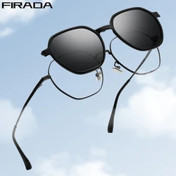 FIRADA Fashion Glasses Women's Vintage Polygonal Magnet Sunglasses Unisex Optical Prescription Eyeglasses Frame For Men 86007