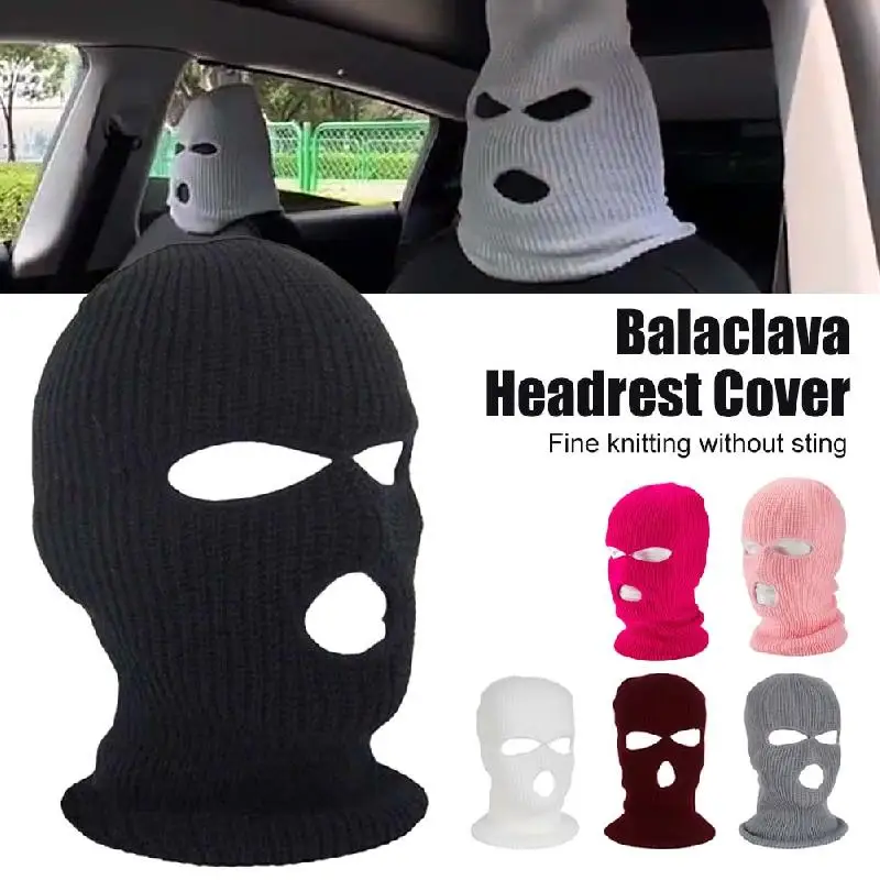 Car Seat Headrest Cover Balaclava 3Holes Full Cover Halloween Christmas Funny Car Decoration Universal for Tesla BMW Benz Nissan