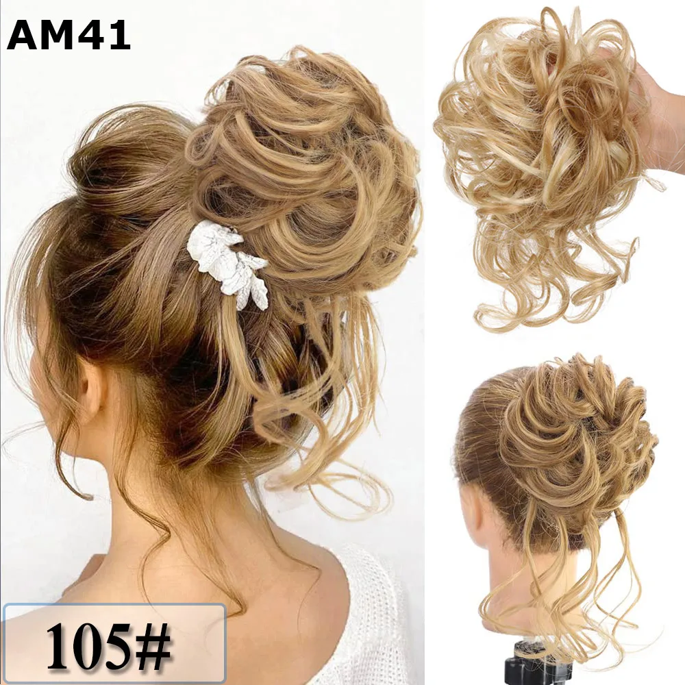 LiHui Synthetic Bun Bun Messy Curls Band Elastic Hair Clip Wig Piece Women Hair Clip Black Brown