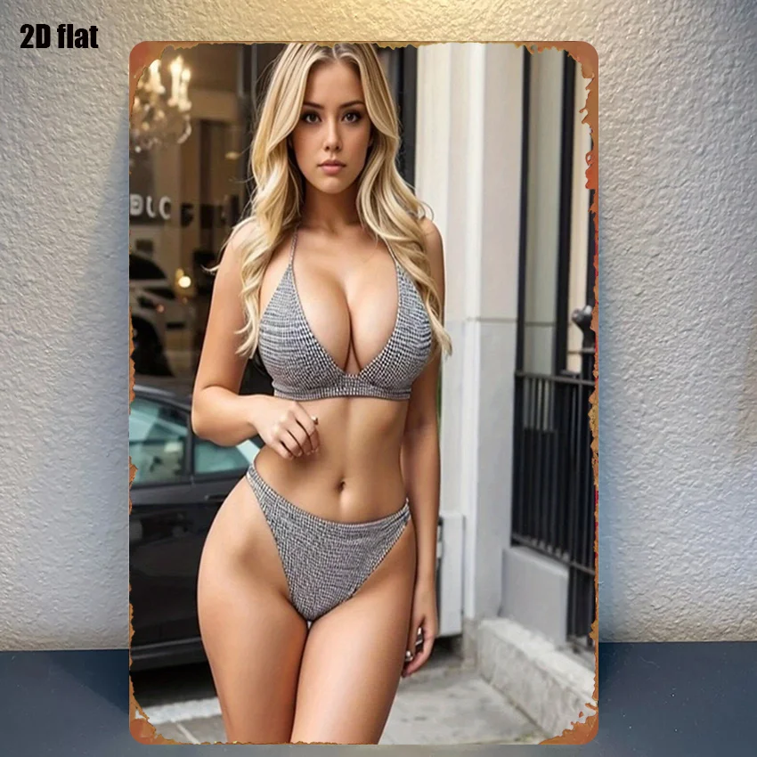 Vinylux Coastal Art Decor: 2D-Metallschild, 20,3 x 30,5 cm, Vintage-Strand-Wandschild für Küche, Bar, Garten – Retro-Wandbild mit Frau im Bikini