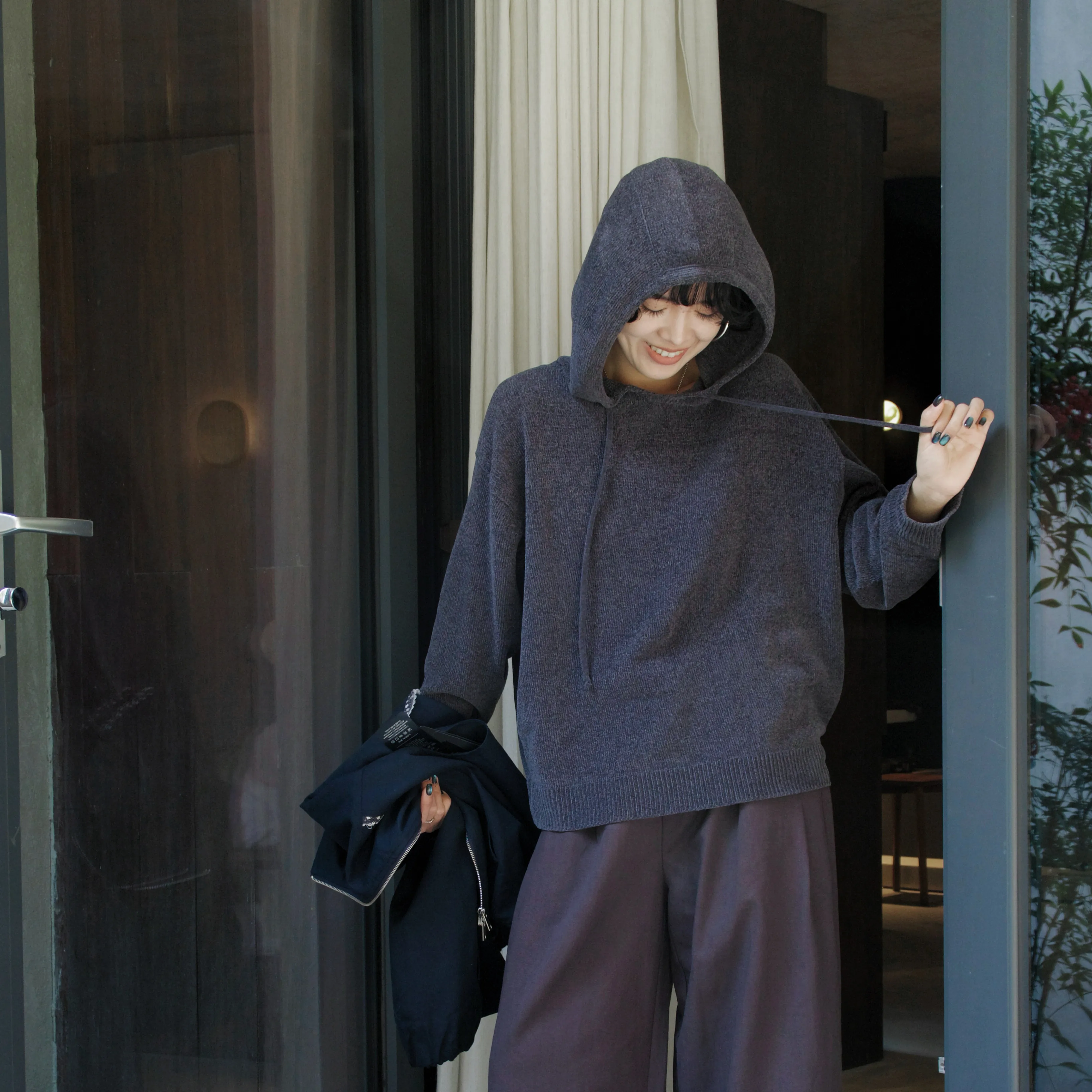 Super soft Joker cashmere knit loose casual drawstring top hooded sweater girl