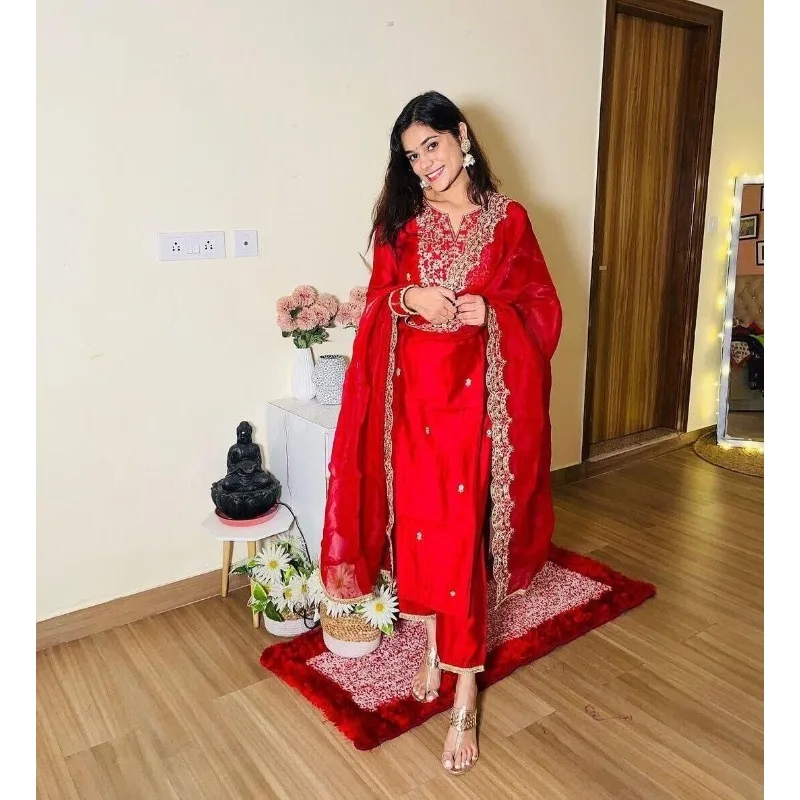 Red Salwar Kameez Pakistan Indian Wedding Party Dress Polaroid Suit