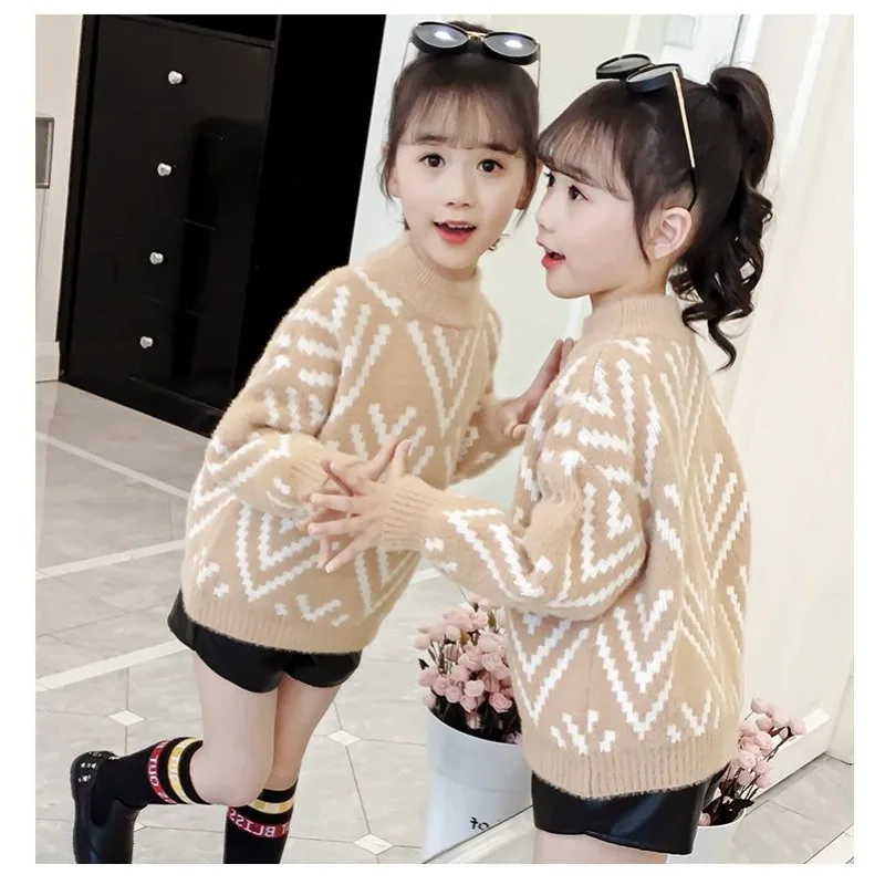 4-10 Years Girls' Sweater Autumn And Winter New Fashion Warm Children's Sweater Cute Baby Jumper Kids Knitted Base Shirt