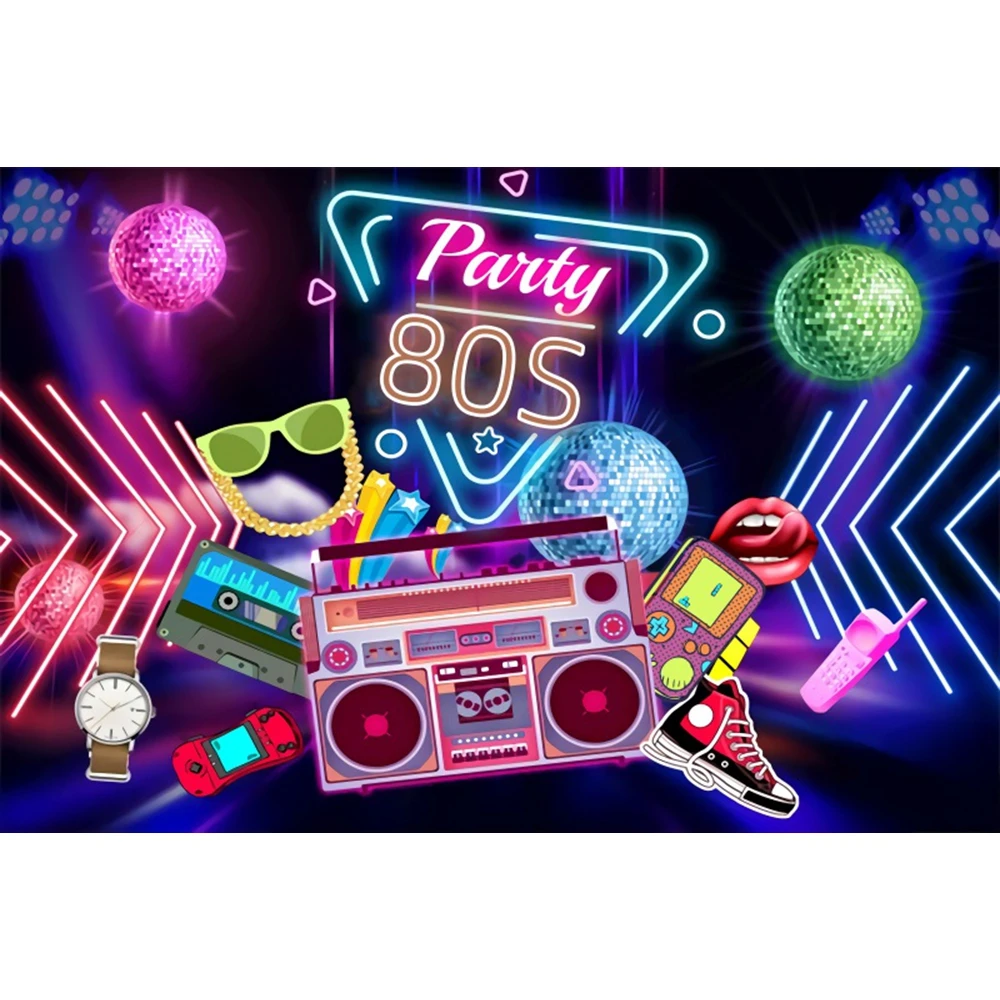 Back To 80's ’ 90's Theme Party Music Disco Backdrops Graffiti Neon Glow Photography Backgrounds Banner Decor Photo Studio Props