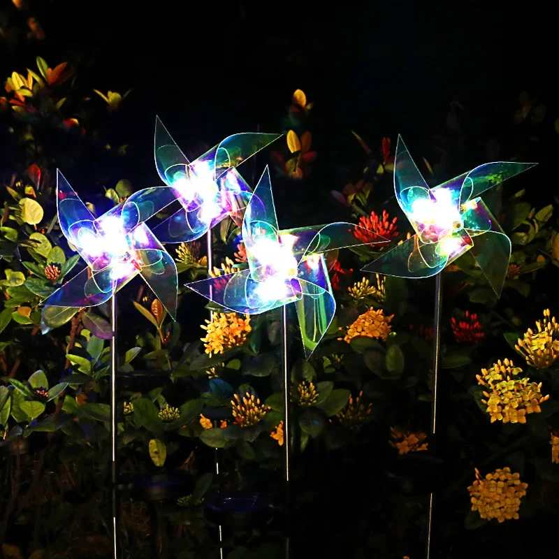 Solar Windmill Garden Lights with Multi Color Changing LED Metal Stake Yard Outdoor Decorative lamp for Yard and Garden