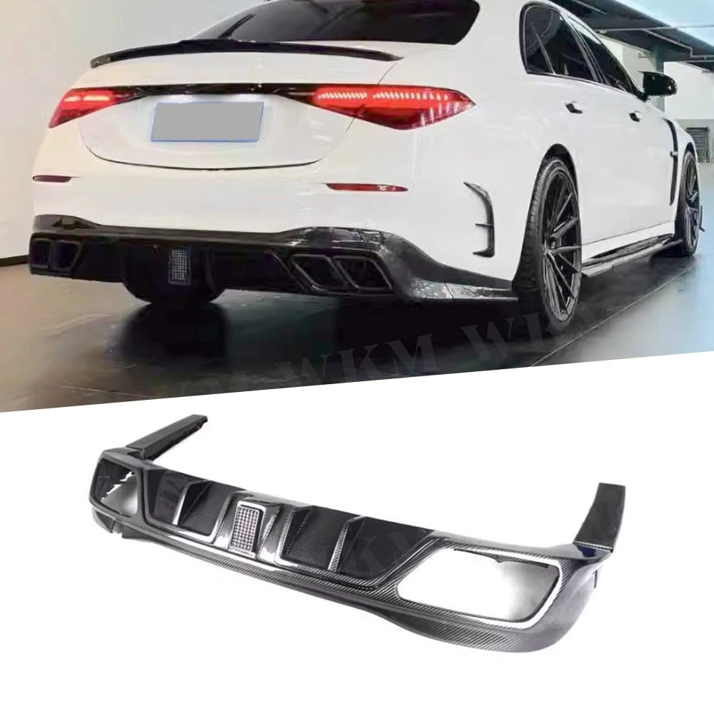 

For Benz S Class W223 S450 S500 Sport 2021-2023 Carbon Fiber Rear Lip Diffuser With Light Apron Splitter Canard Car Accessories