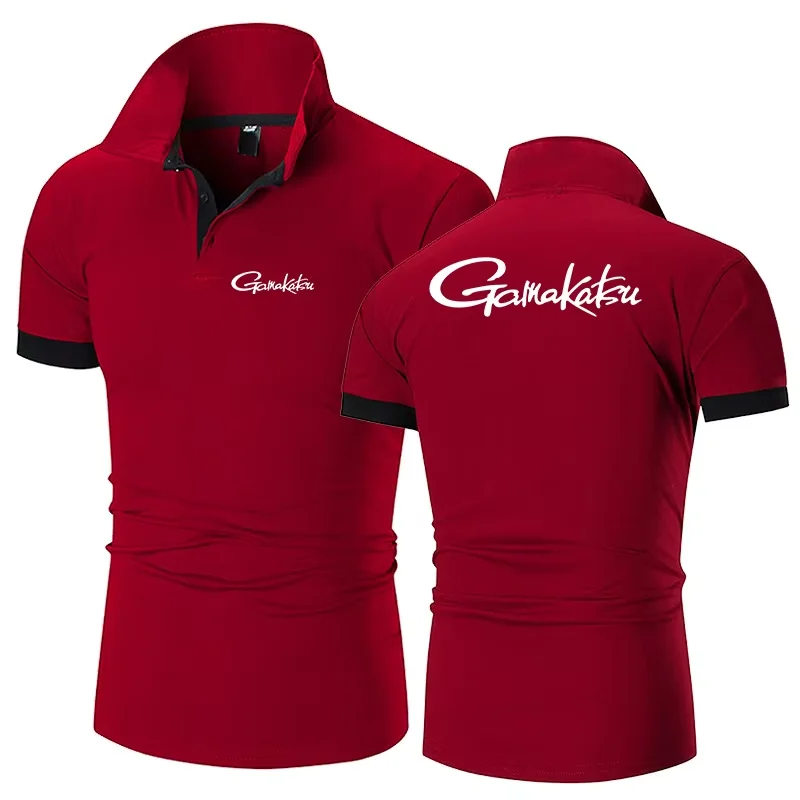 2025 Summer Gamakatsu Print Streetwear Casual Comfortable Short Sleeve Men's Solid Color Moisture Wicking Versatile Polo Shirts - Image 6