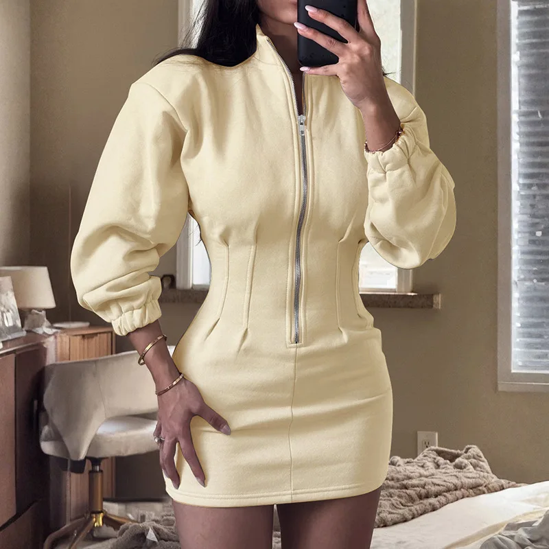 

Zipper Up Sweatshirt Dress Evening Club Wear Dresses 2025 Women Fall Winter Clothes Luxury Outfits Sexy Bodycon Mini Party Dress