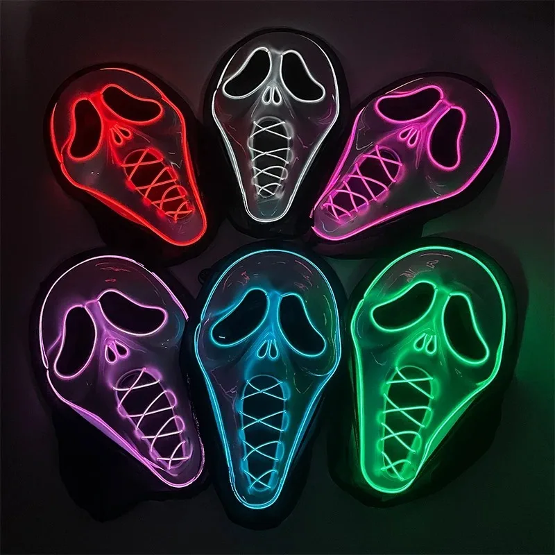Halloween Mask New Design Cosplay Accessory Horror Mask Glowing Led Neon Light Mask Flashing in The Dark Party Dress Up Props