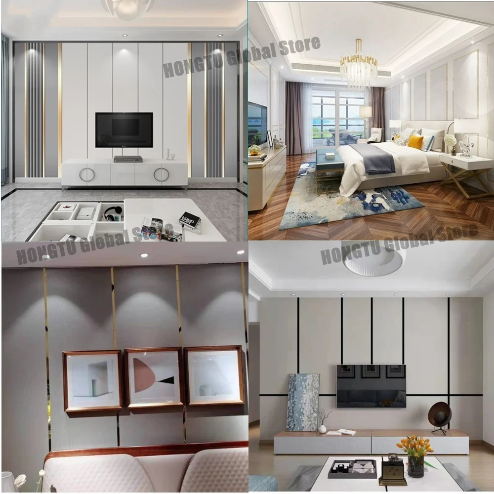1 Roll Wall Sticker Edge Strips Decorative Living Room Stainless Steel Background Wall Tile Strip Edge Trim for Ceiling Edging