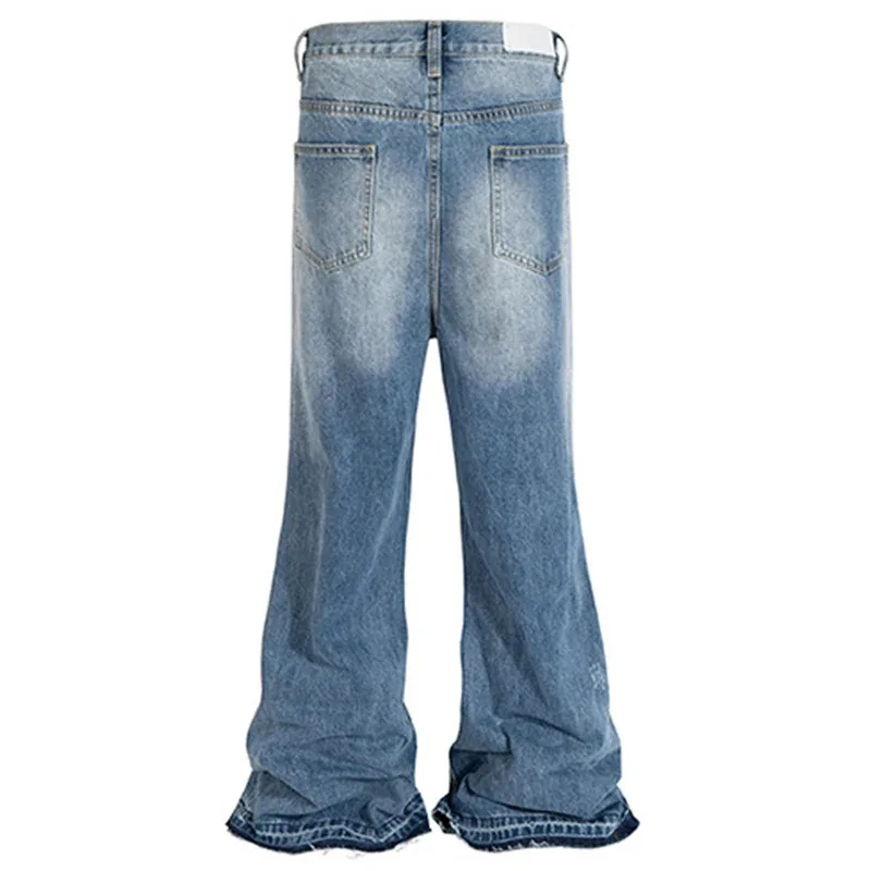 【Mirrordust】 بنطال جينز أزرق ممزق متوهج على الموضة من قماش الدنيم فضفاض فاخر مصمم ملابس الشارع بنطلون جينز #2