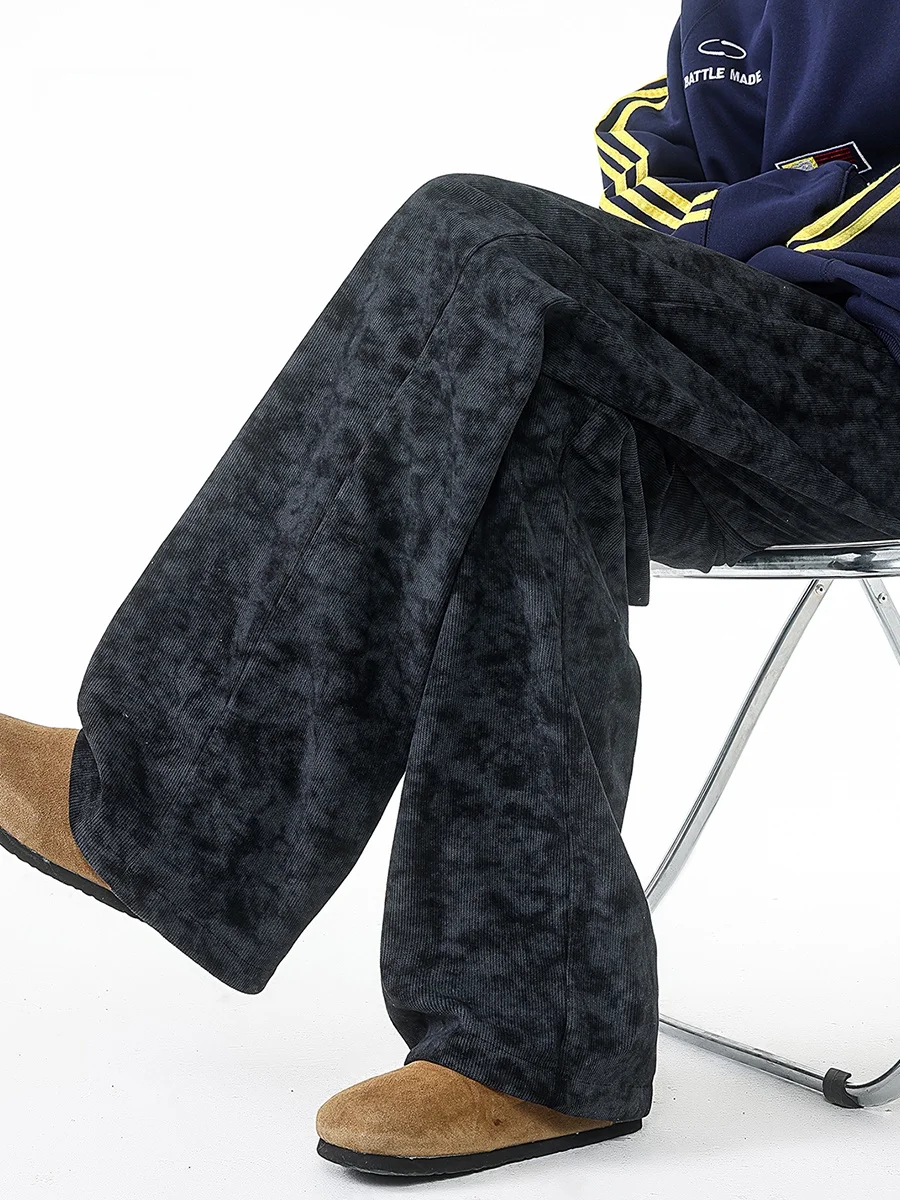 

Мужские повседневные брюки из американского вельвета с эффектом окрашивания, осенние, модные, винтажные, свободные, прямые, широкие, длинные, в стиле спортивных штанов