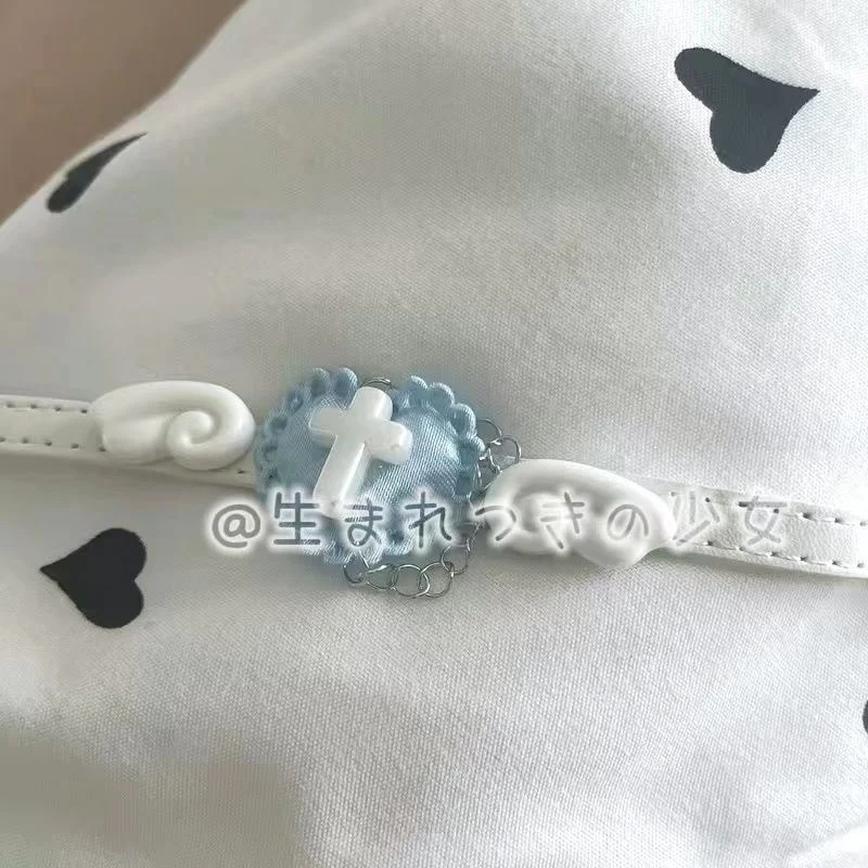 Sweet Asian Style Japanese Girl Super Cute Angel Wings Shiny Heart Cross Chain Bracelet
