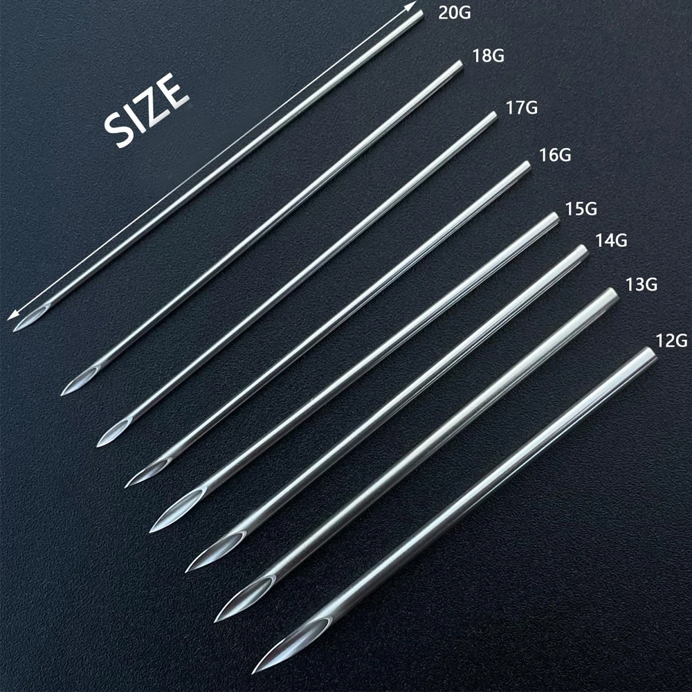 10/20/100PCS aghi per Piercing sterili ago per Piercing in acciaio chirurgico monouso 12G 14G 16G 18G 20G per la fornitura di labbra nasali