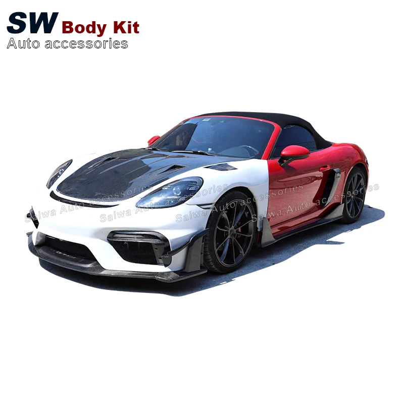 Fiberglass GT4 RS Style Body Kit Bar Hood Rear Bumper Spoiler for Porsche 718 Upgraded GT4 RS Kit Front Insurance Fender SW