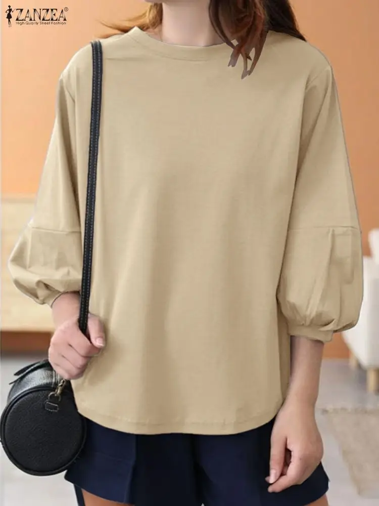 بلوزات خريفية للسيدات من ZANZEA موضة 2025 بلوفرات بأكمام واسعة 3/4 بلوزات كورية غير رسمية بلون سادة بلوزة كبيرة الحجم #4