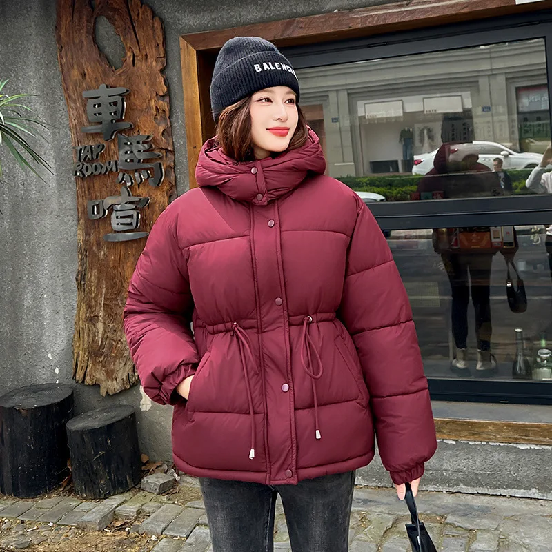 

Women Coats Streetwear Loose Casual New Retro Hooded Drawstring Cotton Jacket Thick Warm Female Overcoat Autumn Winter 2025