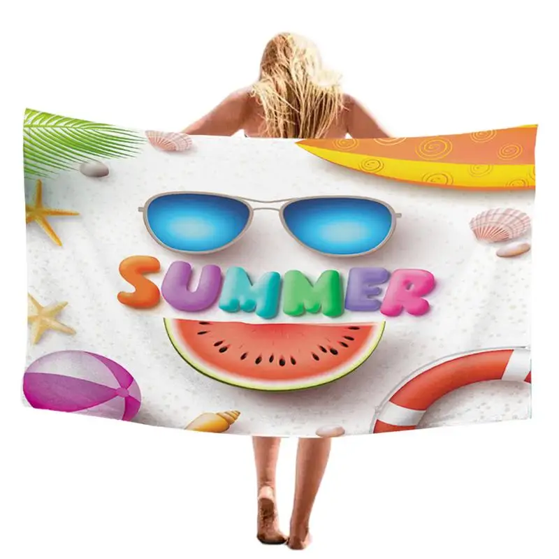 Summer Beach Towel Fine Fiber Towel Cloth Beach Landscape Print Quick Dry Surfing Oversized Towel Polyester For Swimming Pool