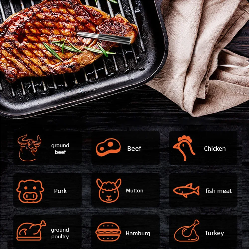 Bluetooth5.0 Kitchen Cooking Thermometer Waterproof Probe Connected To Mobile Phone APP Oven BBQ Temperature Measurement