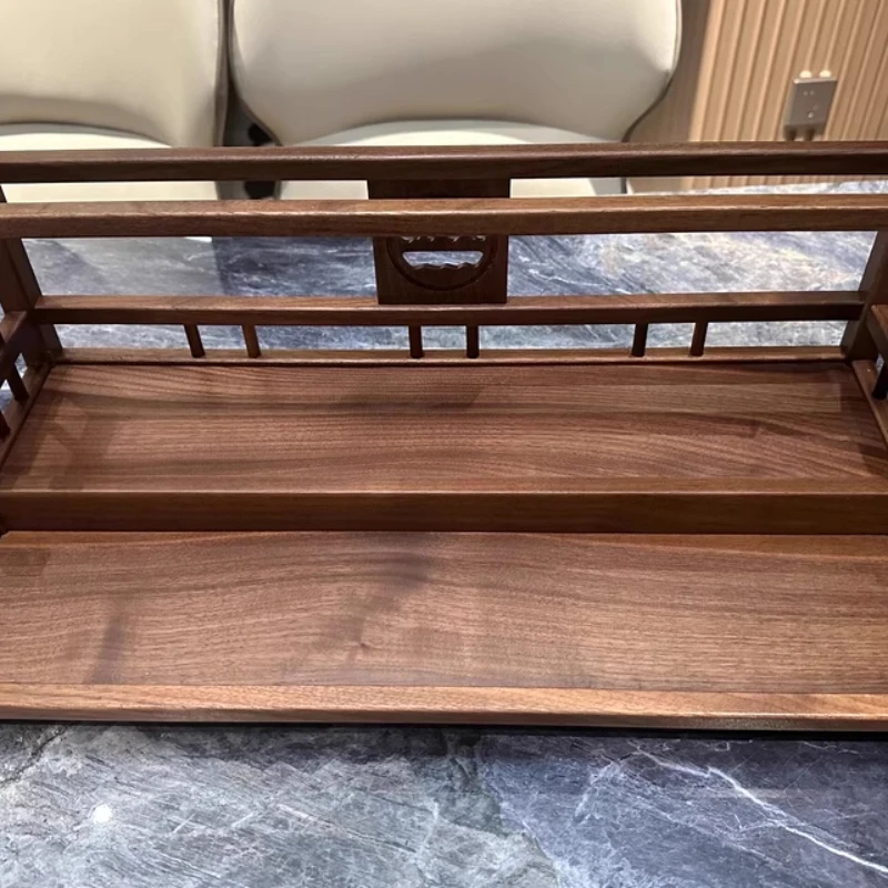 

Black Walnut Tea Set Organizer Rack, Chinese Display Shelf, Double‑Tier Teacup Stand, Desktop Storage Platform for tea rooms